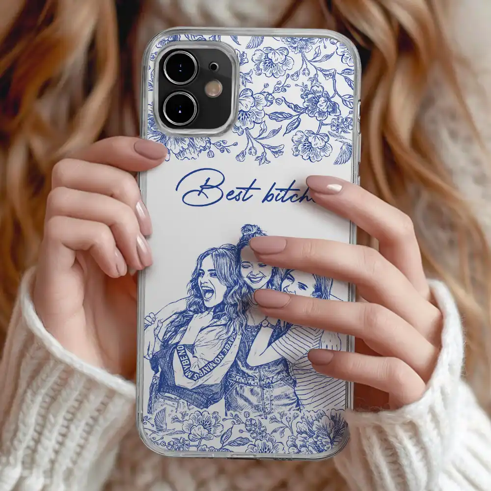 Custom Photo Pencil Sketch A True Friendship Is A Journey Without An End - Personalized Clear Phone Case - Image 3