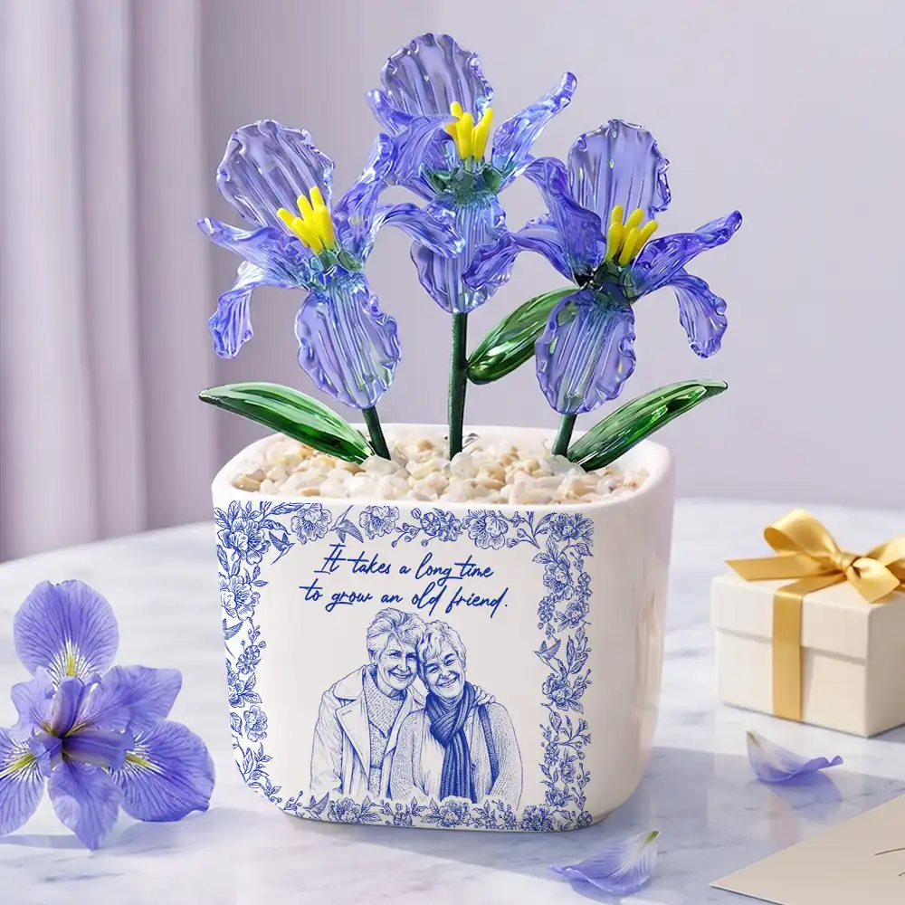 Custom Photo Pencil Sketch A True Friendship Is A Journey Without An End - Personalized Glass Flower Plant Pot - Image 3