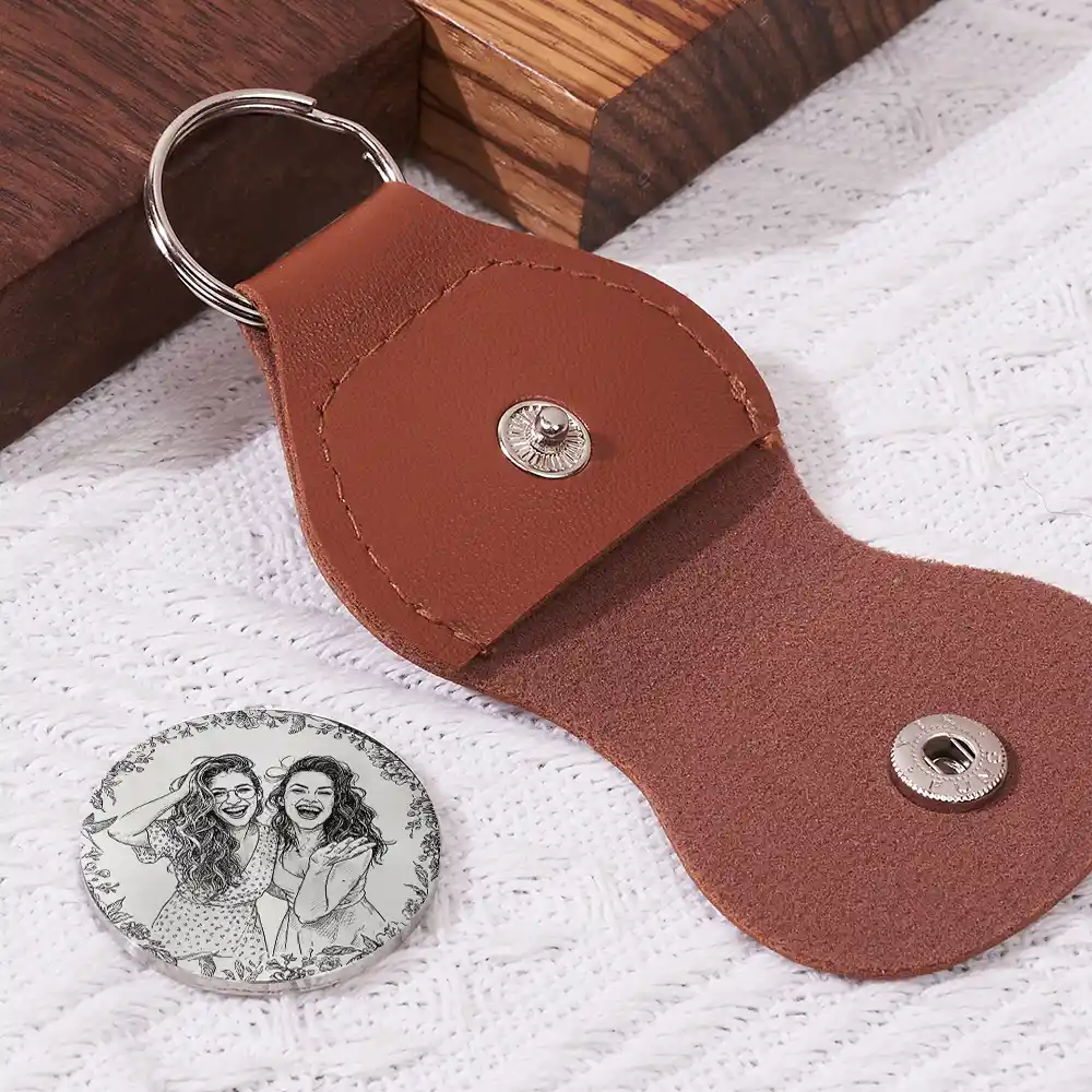 Custom Photo Pencil Sketch A True Friendship Is A Journey Without An End - Personalized Leather Pocket Hug - Image 3