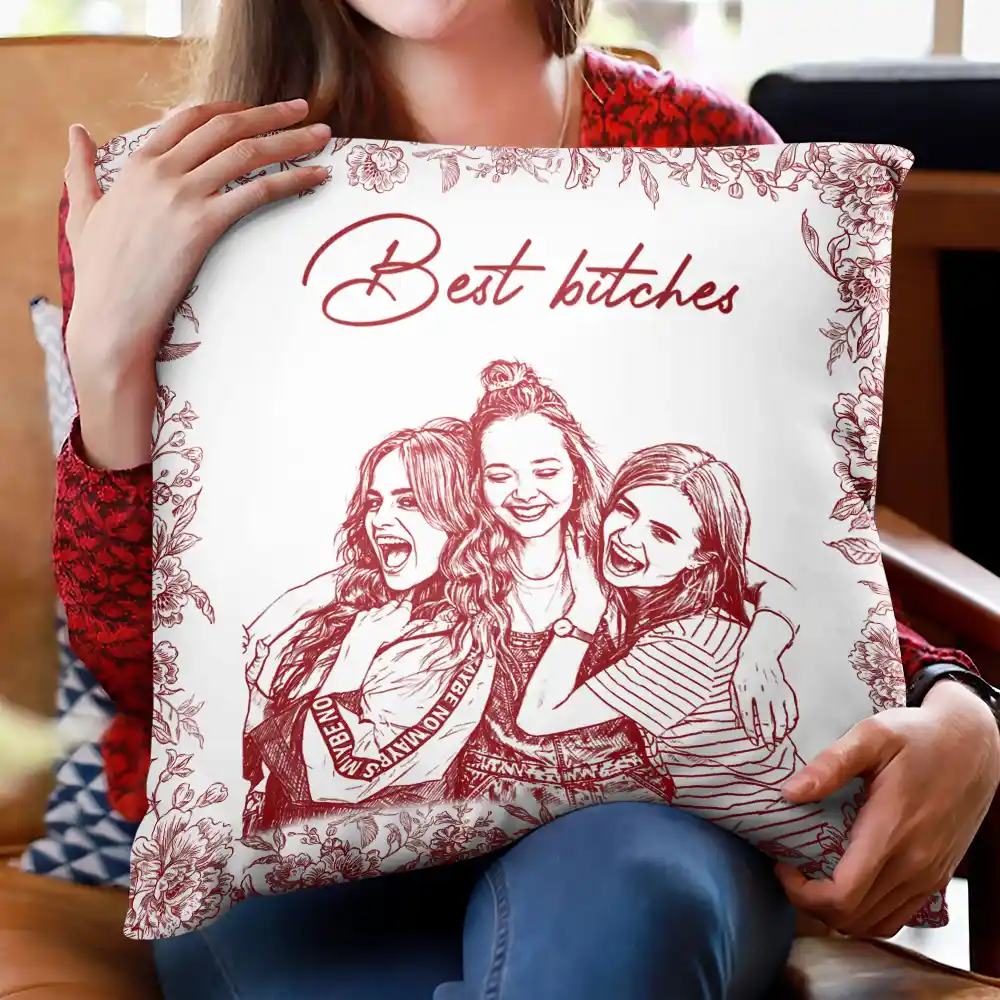 Custom Photo Pencil Sketch A True Friendship Is A Journey Without An End - Personalized Pillow - Image 3