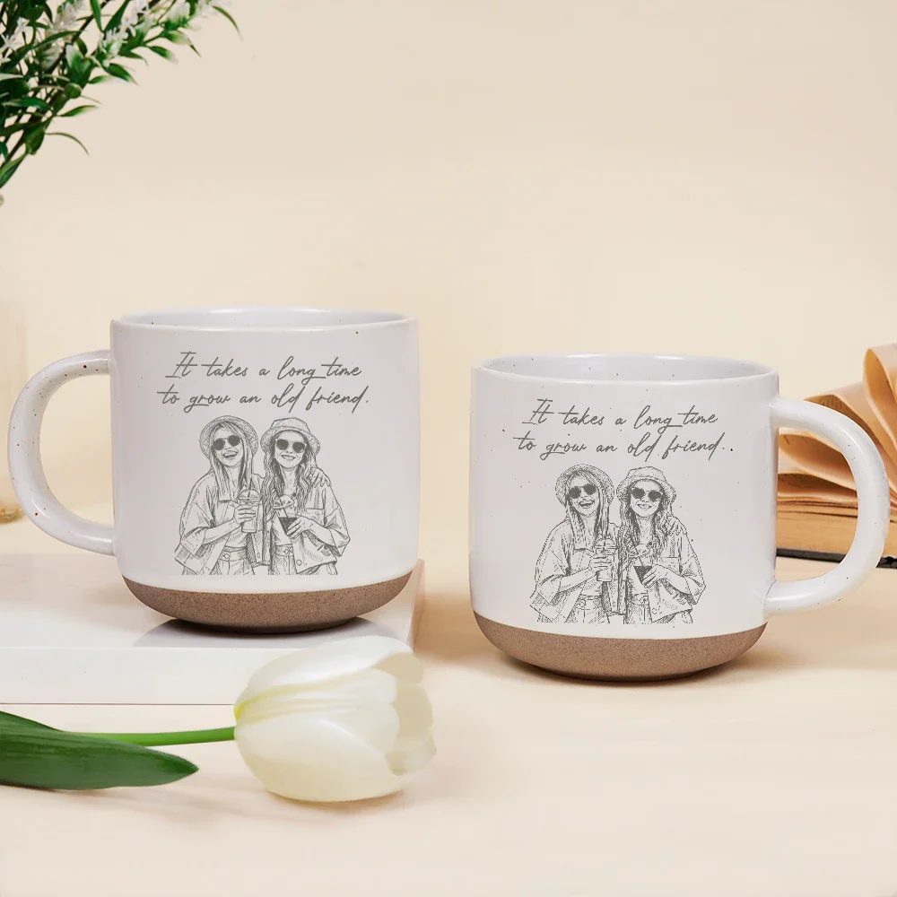 Custom Photo Pencil Sketch A True Friendship Is A Journey Without An End - Personalized Pottery Mug - Image 3