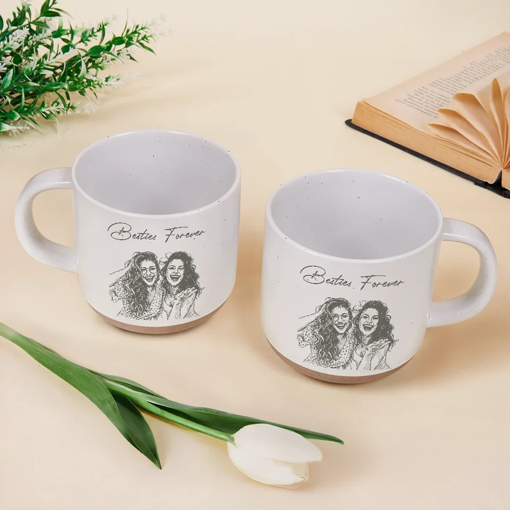 Custom Photo Pencil Sketch A True Friendship Is A Journey Without An End - Personalized Pottery Mug - Image 4