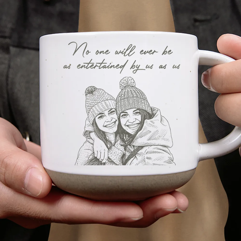 Custom Photo Pencil Sketch A True Friendship Is A Journey Without An End - Personalized Pottery Mug - Image 5