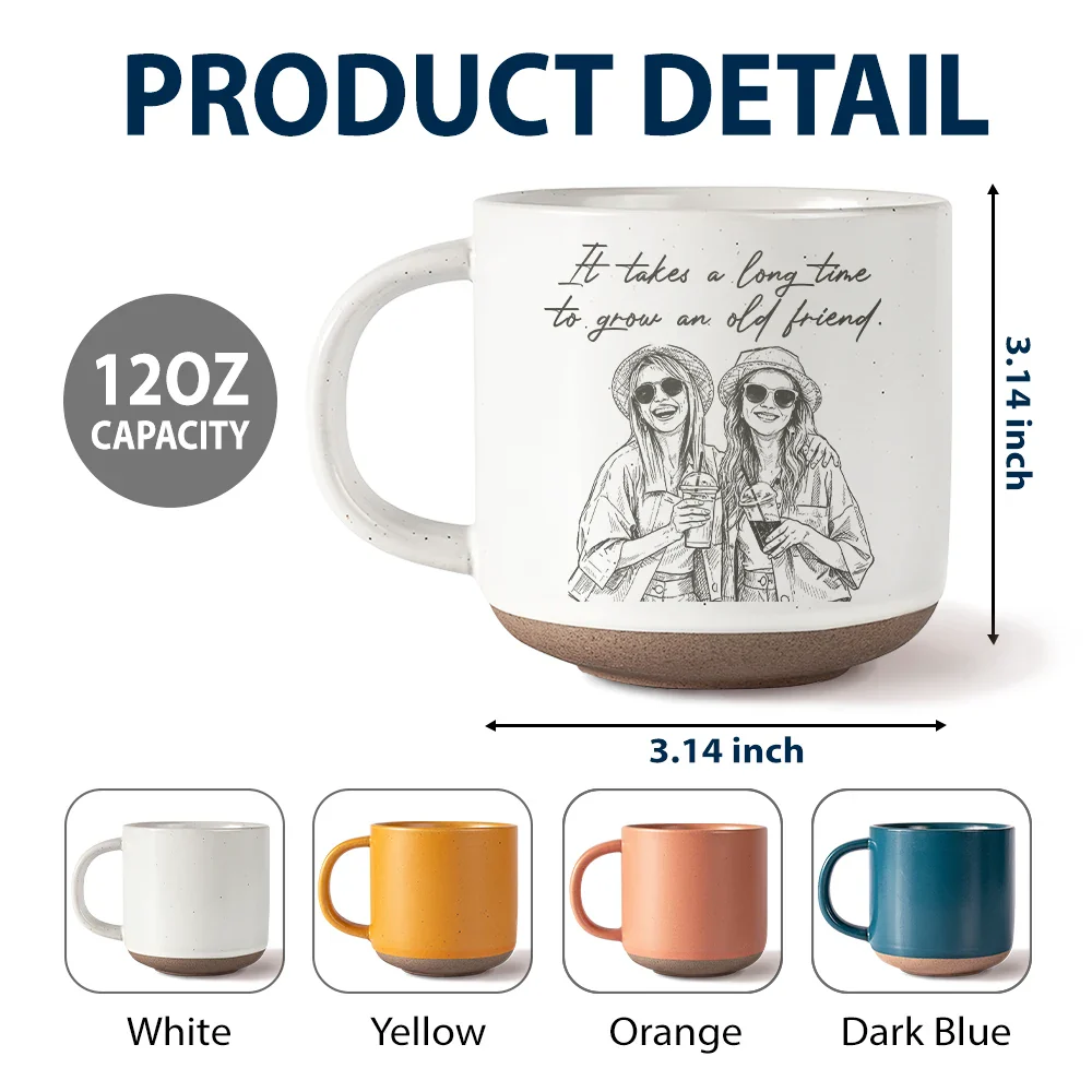 Custom Photo Pencil Sketch A True Friendship Is A Journey Without An End - Personalized Pottery Mug - Image 7