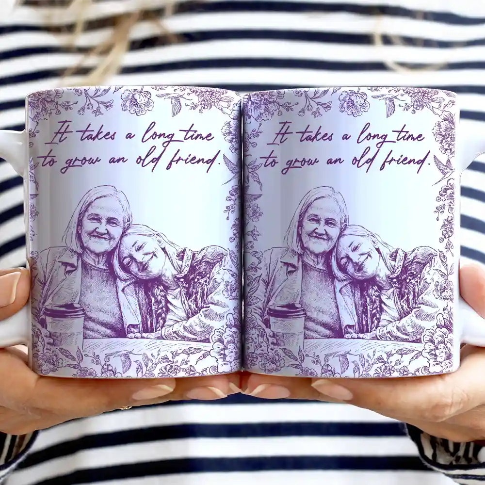 Custom Photo Pencil Sketch A True Friendship Is A Journey Without An End - Personalized White Edge-to-Edge Mug - Image 3