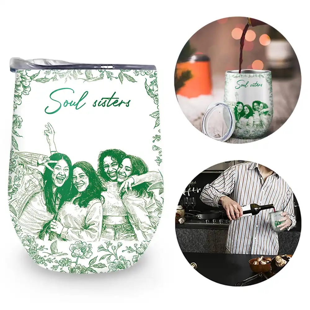 Custom Photo Pencil Sketch A True Friendship Is A Journey Without An End - Personalized Wine Tumbler - Image 3