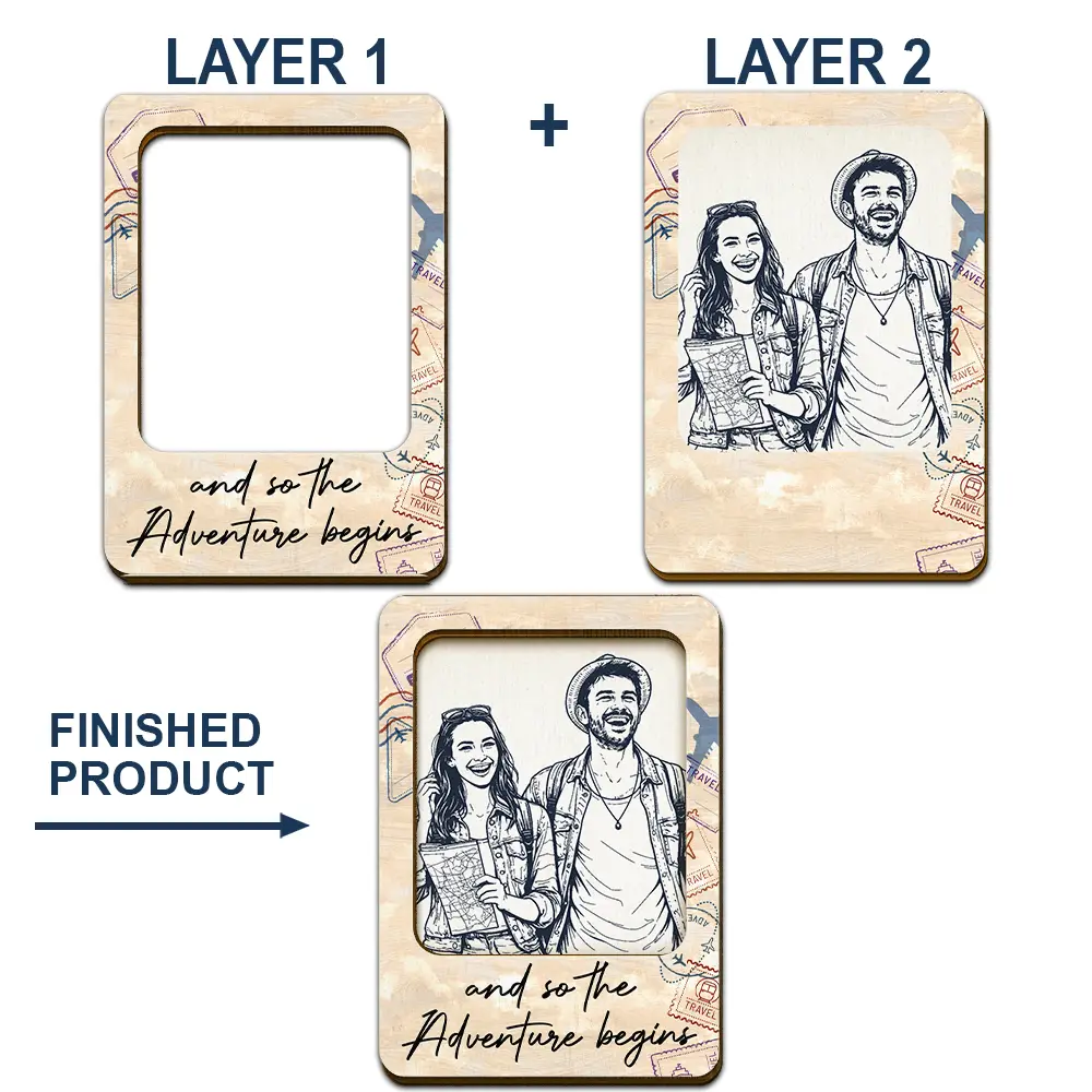 Custom Photo Pencil Sketch And So The Adventure Begins Traveling Couple - Personalized Custom Shaped Car Visor Clip - Image 6