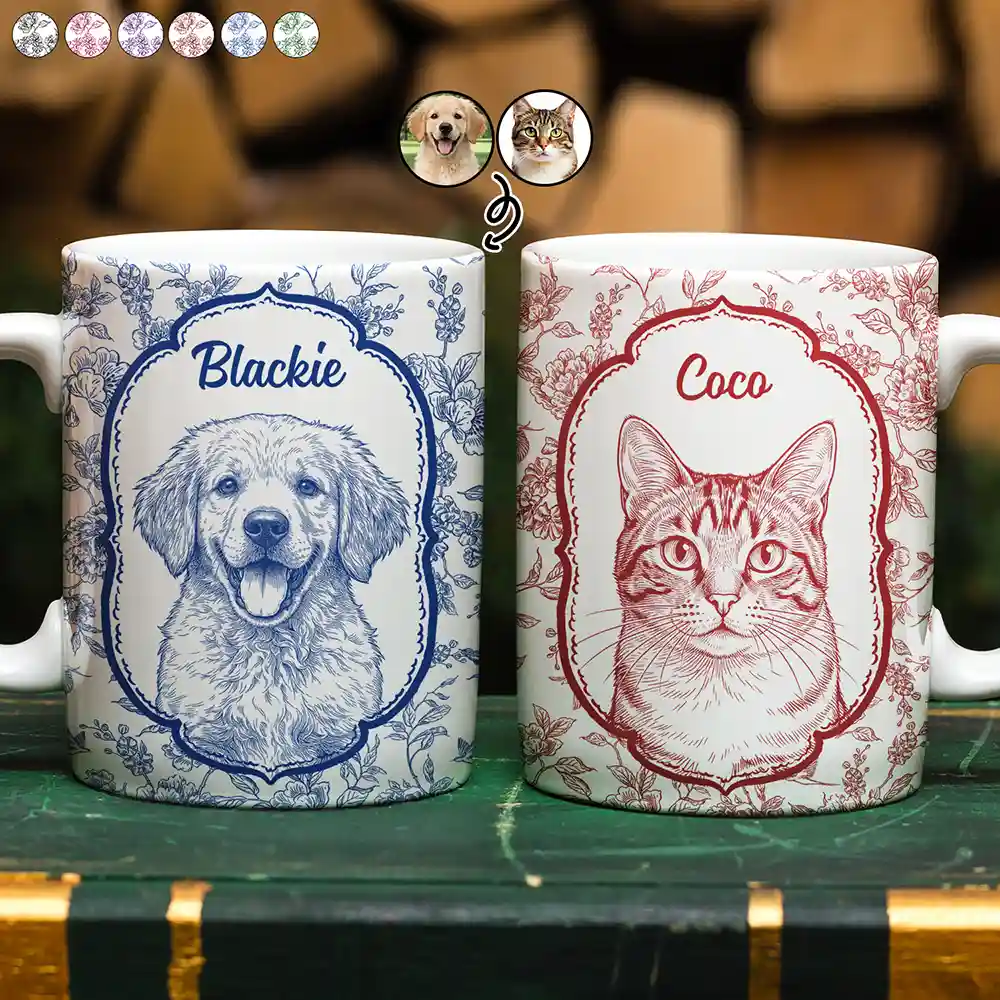 Custom Photo Pencil Sketch Art Dog Cat Kid Pet Portrait Toile - Personalized White Edge-to-Edge Mug