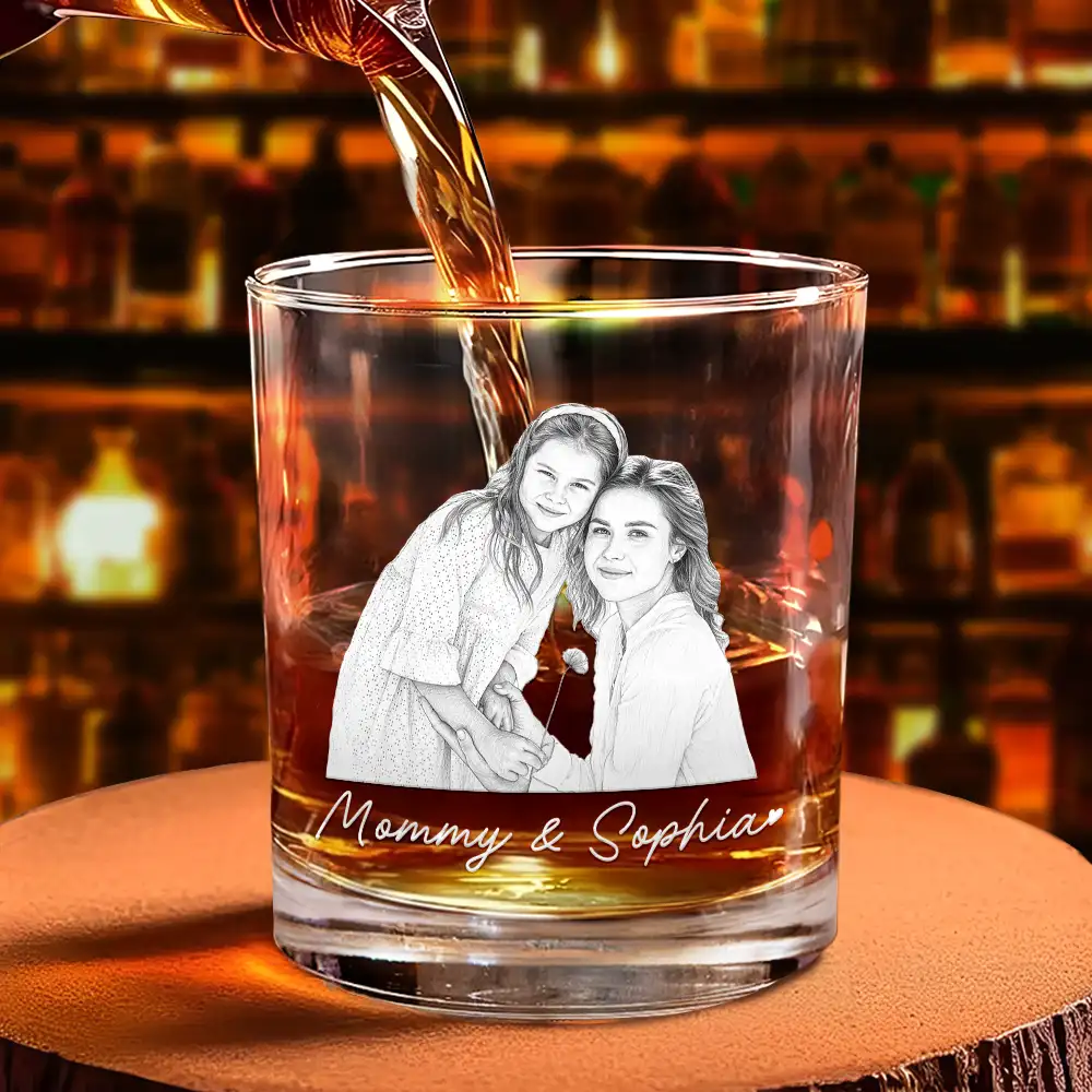 Custom Photo Pencil Sketch Art Family Dog Cat Portrait - Personalized Whiskey Glass - Image 5