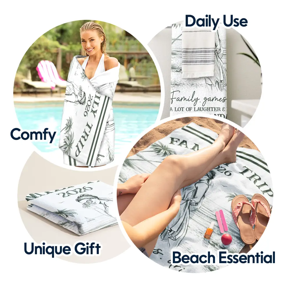 Custom Photo Pencil Sketch Art Girls Trip A Lot Of Laughter & Memories - Personalized Beach Towel - Image 6