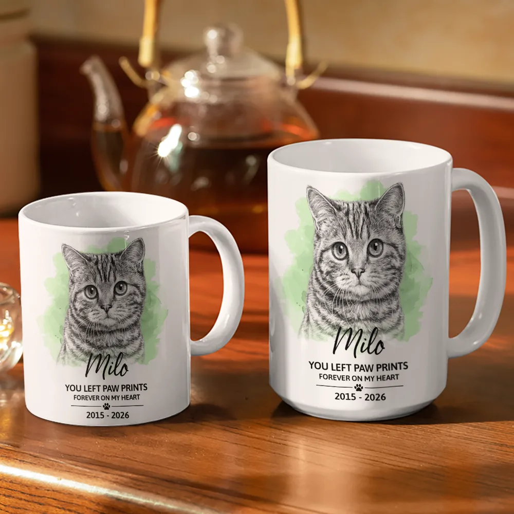 Custom Photo Pencil Sketch Art How Lucky I Am Pet Loss - Personalized White Edge-to-Edge Mug - Image 4