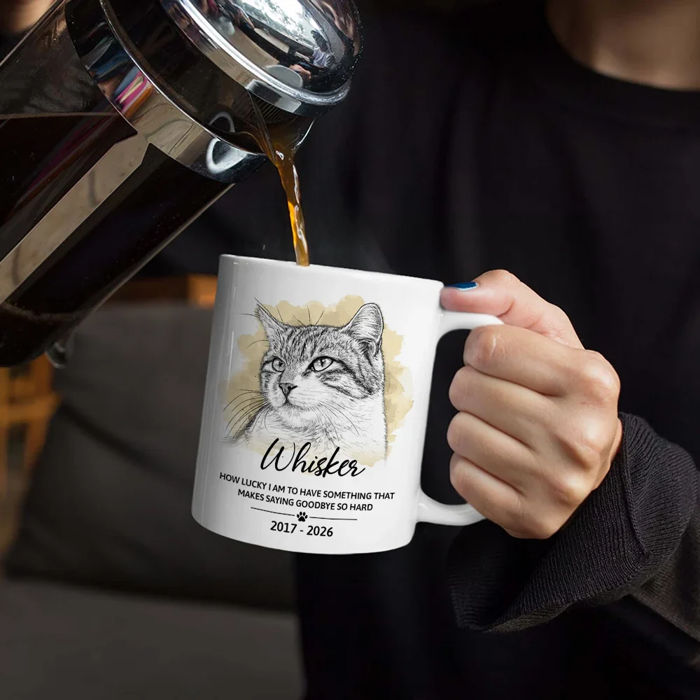 Custom Photo Pencil Sketch Art How Lucky I Am Pet Loss - Personalized White Edge-to-Edge Mug - Image 5