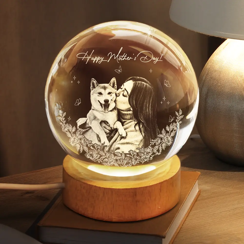 Custom Photo Pencil Sketch Art Loving Family - Personalized Crystal Globe Lamp - Image 3