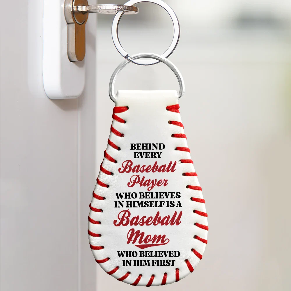 Custom Photo Pencil Sketch Behind Every Baseball Player - Personalized Leather Baseball Keychain - Image 5
