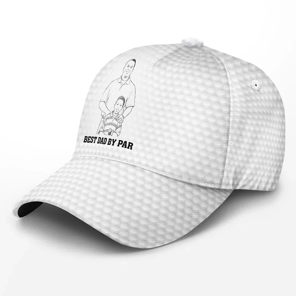Custom Photo Pencil Sketch Best Dad Grandpa By Par Golf Clubs - Personalized Classic Cap - Image 3