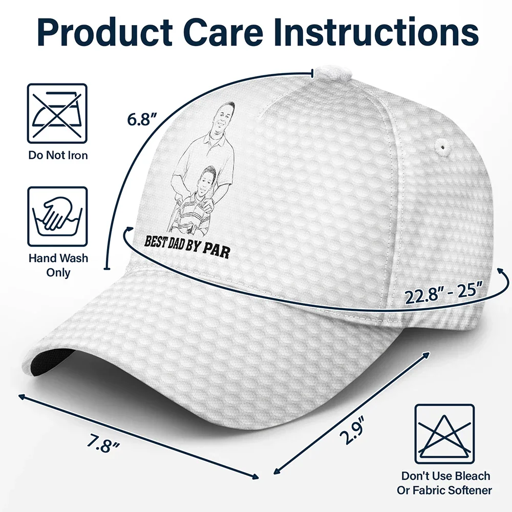 Custom Photo Pencil Sketch Best Dad Grandpa By Par Golf Clubs - Personalized Classic Cap - Image 7