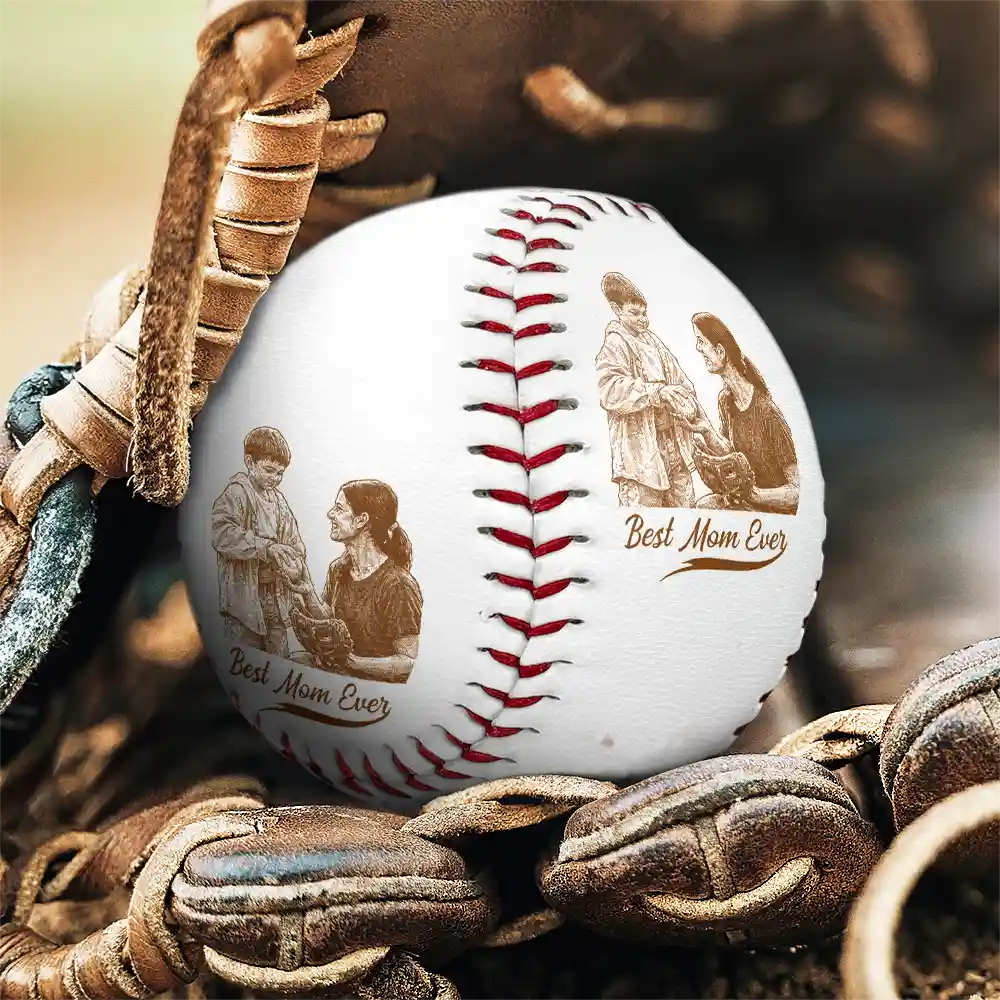 Custom Photo Pencil Sketch Best Mom Ever - Personalized Baseball, Softball - Image 5