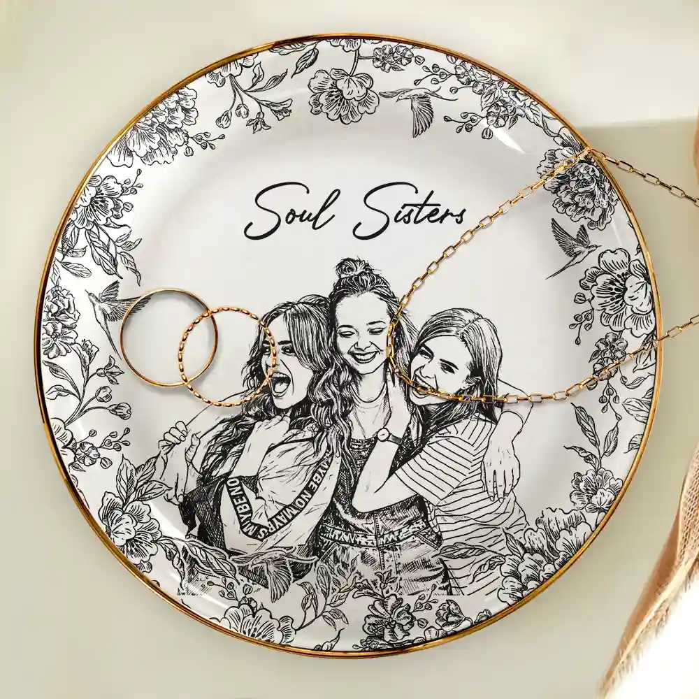 Custom Photo Pencil Sketch Besties Forever - Personalized Ring Dish - Image 5