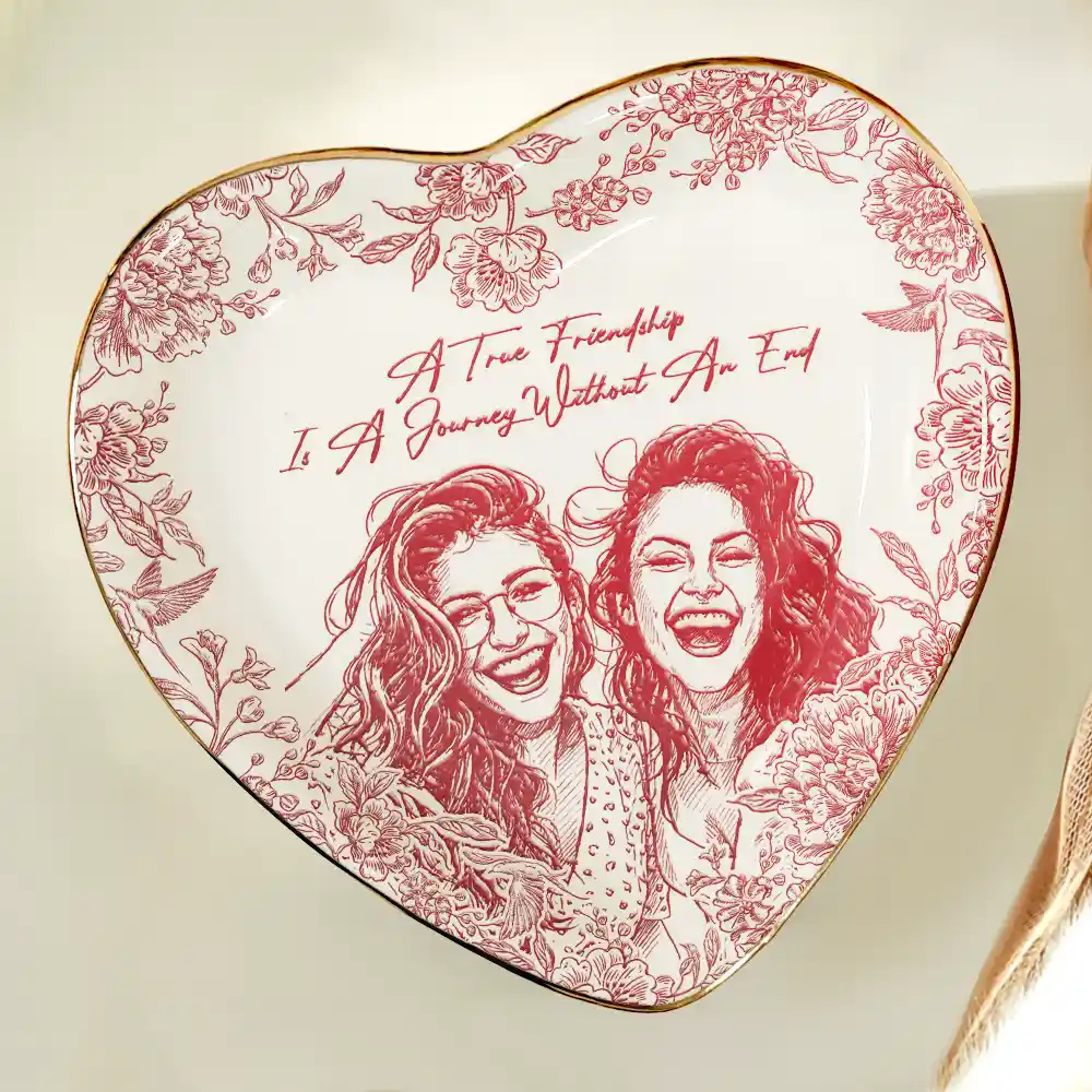 Custom Photo Pencil Sketch Besties Forever - Personalized Ring Dish - Image 6