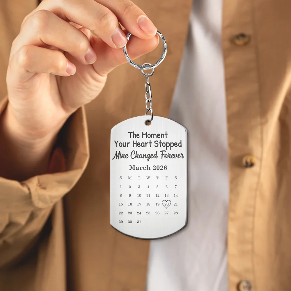 Custom Photo Pencil Sketch Calendar Memorial The Moment Your Heart Stopped - Personalized Aluminum Keychain - Image 5
