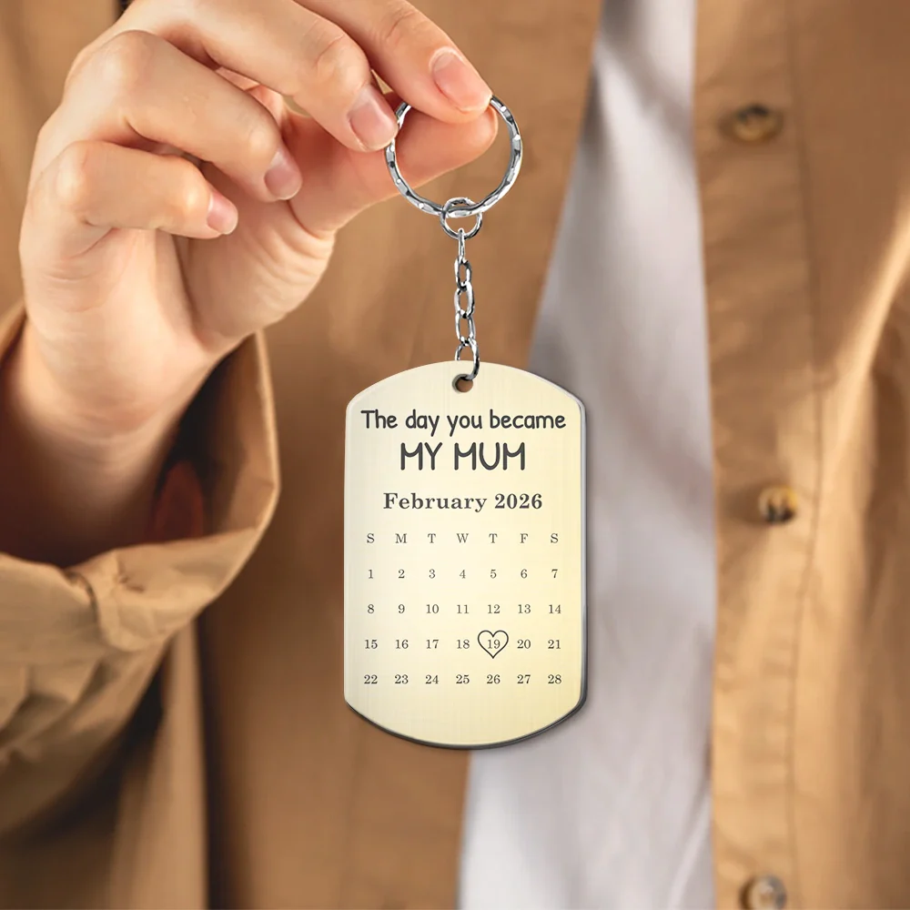 Custom Photo Pencil Sketch Calendar The Day You Became My Mom Dad - Personalized Aluminum Keychain - Image 6