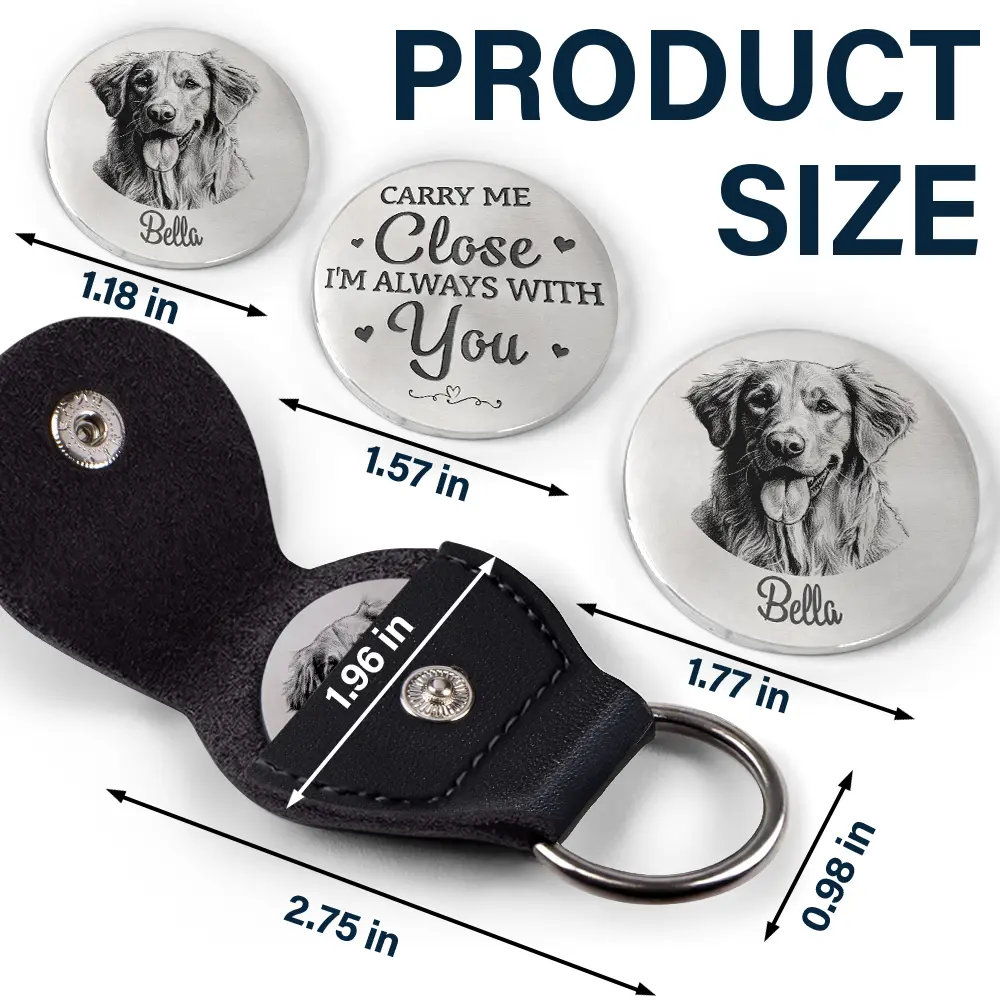Custom Photo Pencil Sketch Carry Me Close I'm Always With You - Personalized Leather Pocket Hug - Image 6