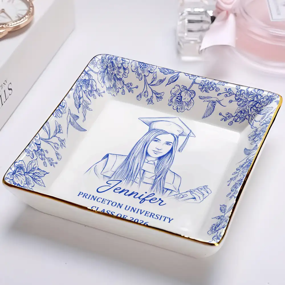 Custom Photo Pencil Sketch Congrats Graduation - Personalized Ring Dish - Image 3