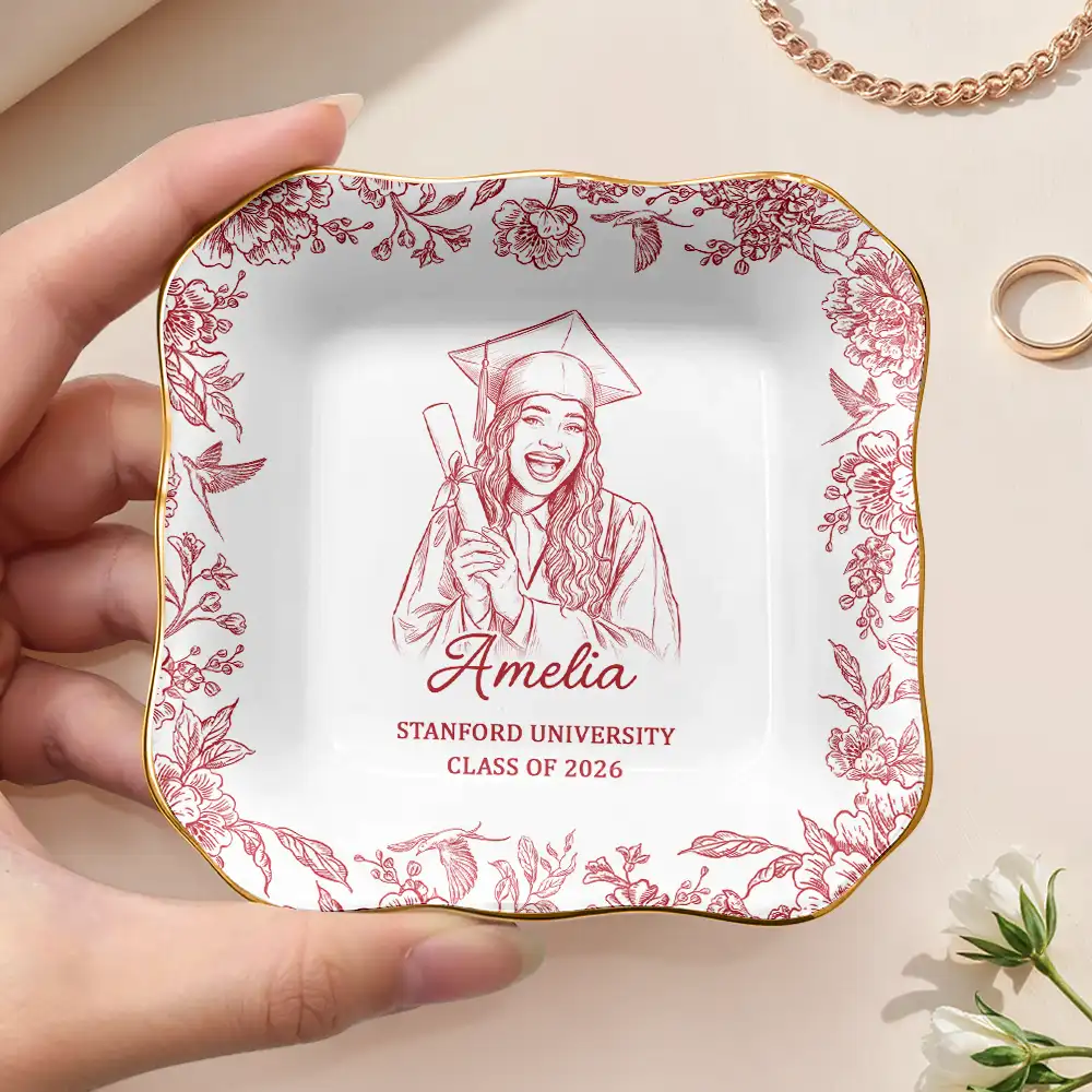Custom Photo Pencil Sketch Congrats Graduation - Personalized Ring Dish - Image 4