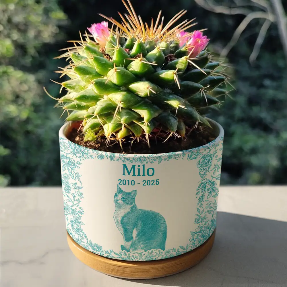 Custom Photo Pencil Sketch Dog Cat Memorial - Personalized Ceramic Plant Pot - Image 5