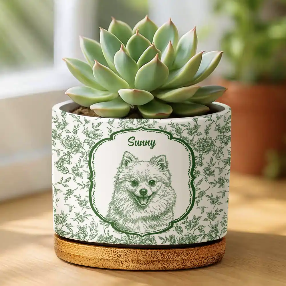 Custom Photo Pencil Sketch Dog Cat Pet Portrait Toile - Personalized Ceramic Plant Pot - Image 3