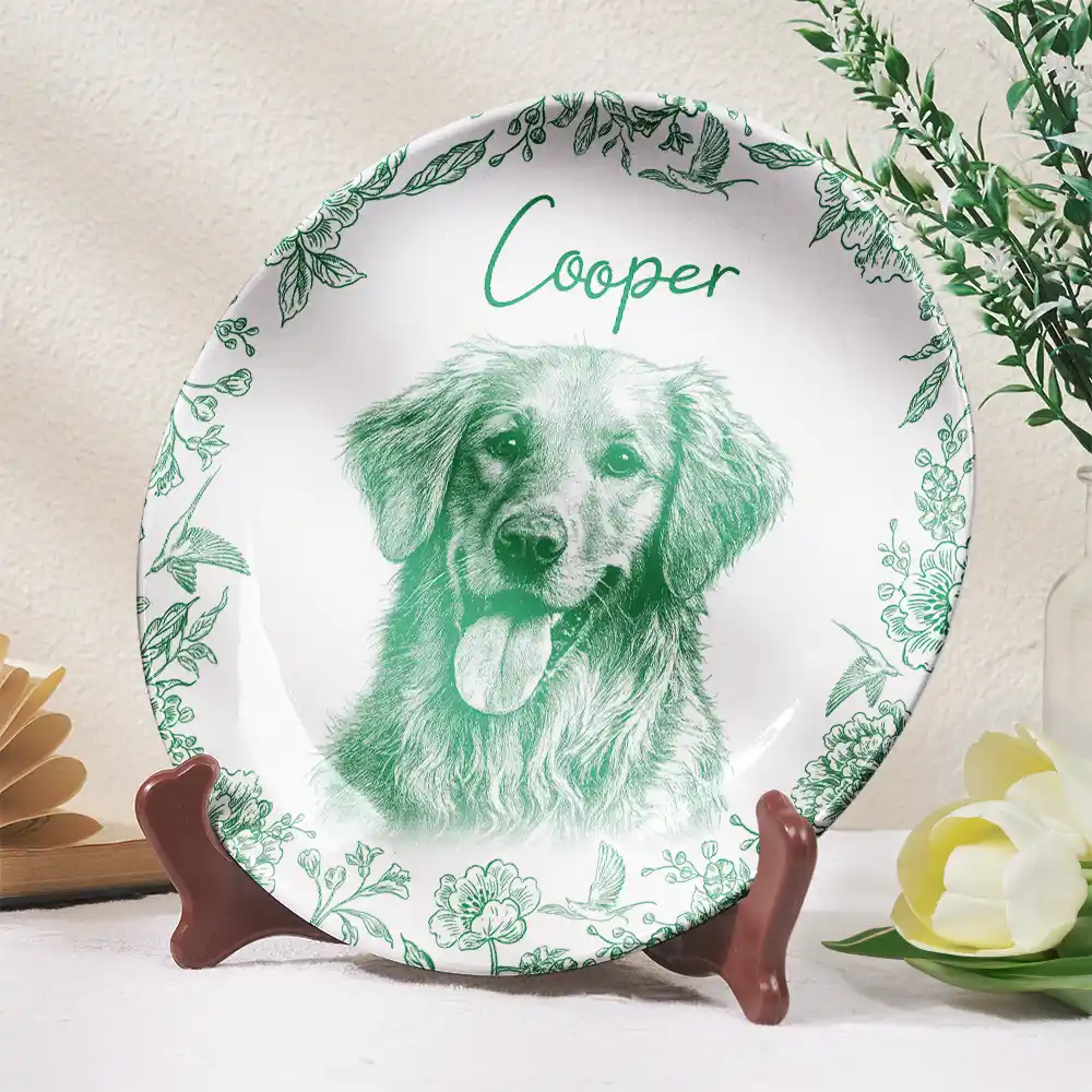Custom Photo Pencil Sketch Dog Cat Portrait - Personalized Ceramic Plate - Image 3