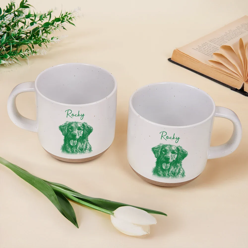 Custom Photo Pencil Sketch Dog Cat Portrait - Personalized Pottery Mug - Image 4