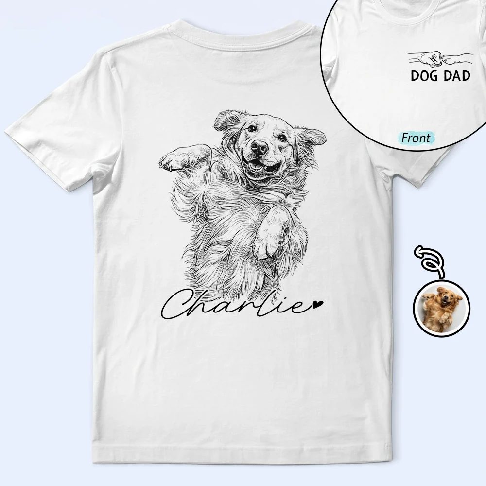 Custom Photo Pencil Sketch Dog Mom Dog Dad Hand Punch - Personalized T Shirt - Image 2