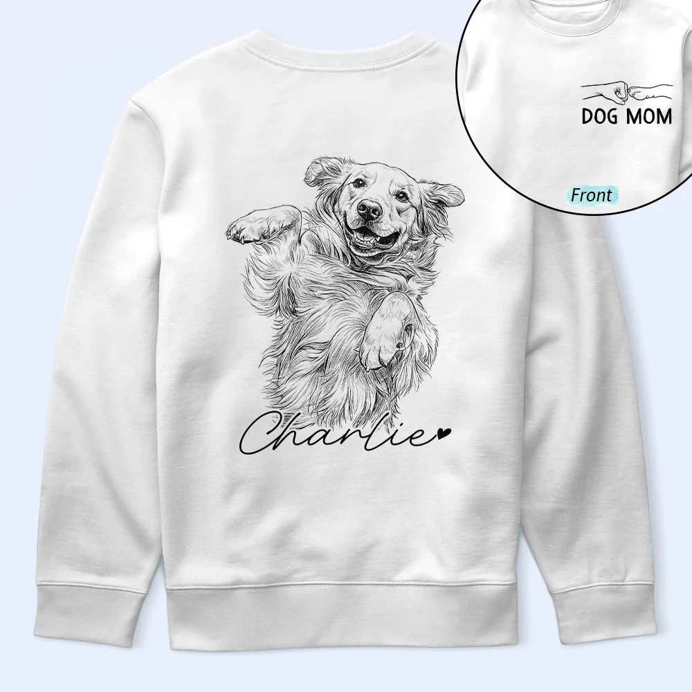 Custom Photo Pencil Sketch Dog Mom Dog Dad Hand Punch - Personalized T Shirt - Image 7
