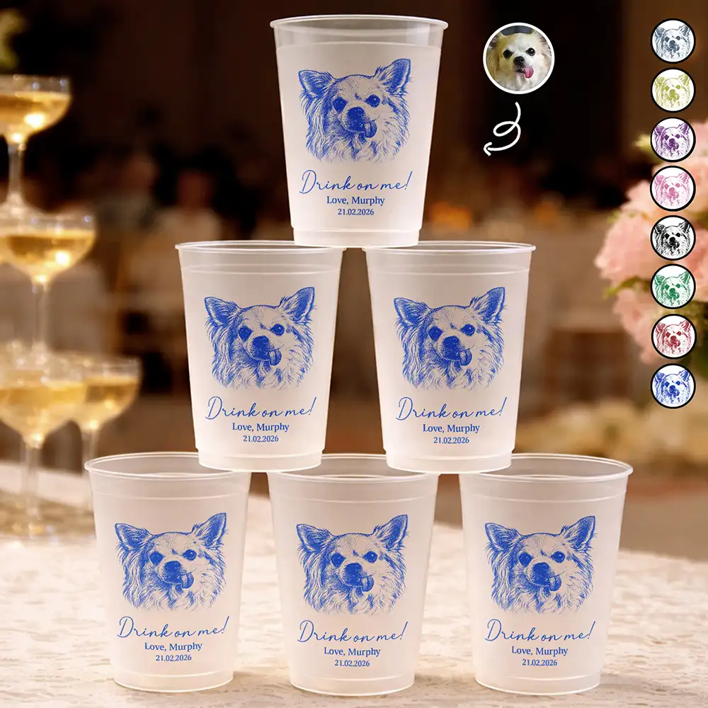 Custom Photo Pencil Sketch Drink On Me Lovely Pet Face - Personalized Frosted Cups