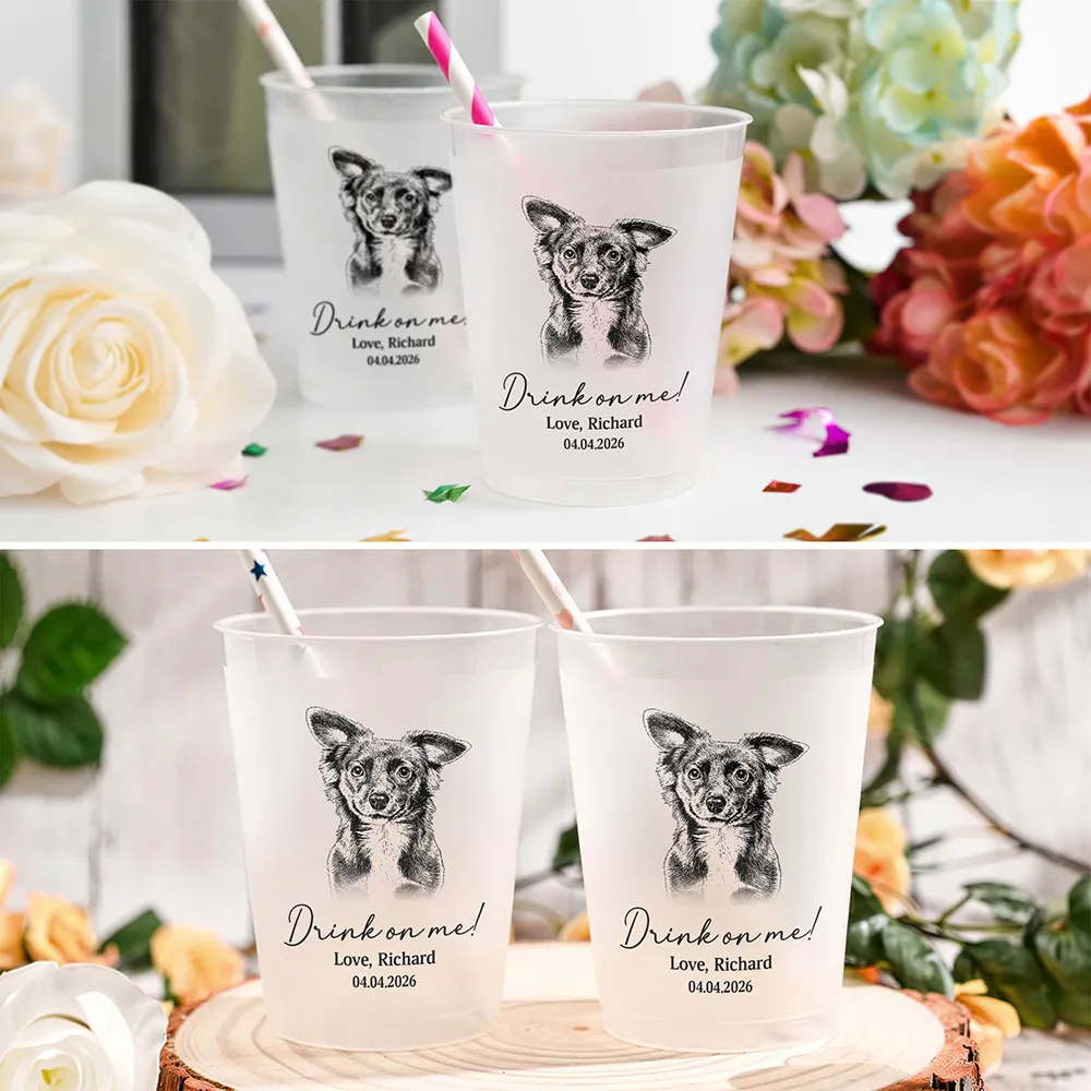 Custom Photo Pencil Sketch Drink On Me Lovely Pet Face - Personalized Frosted Cups - Image 7