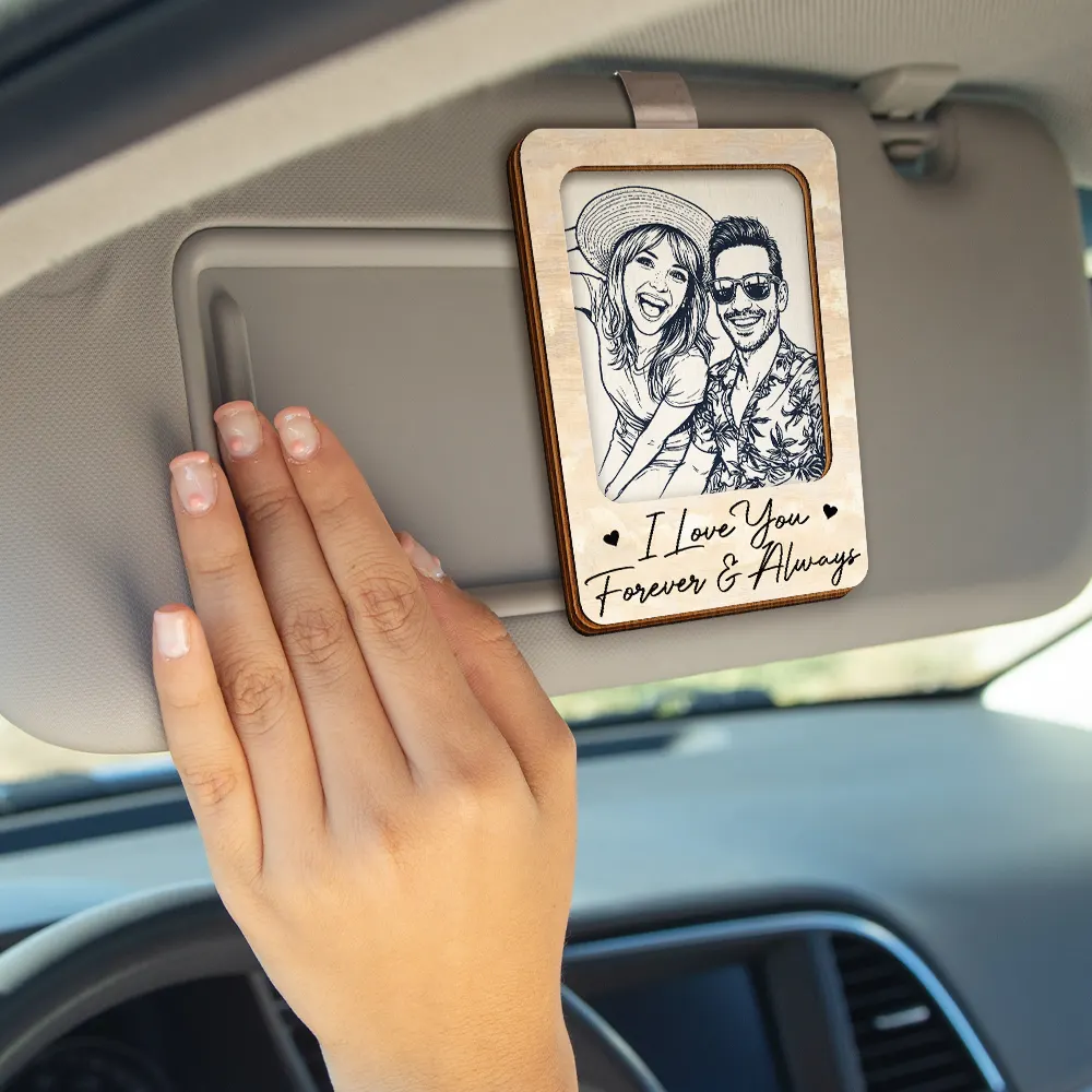 Custom Photo Pencil Sketch Drive Safe I Love You Couple Family - Personalized Custom Shaped Car Visor Clip - Image 5