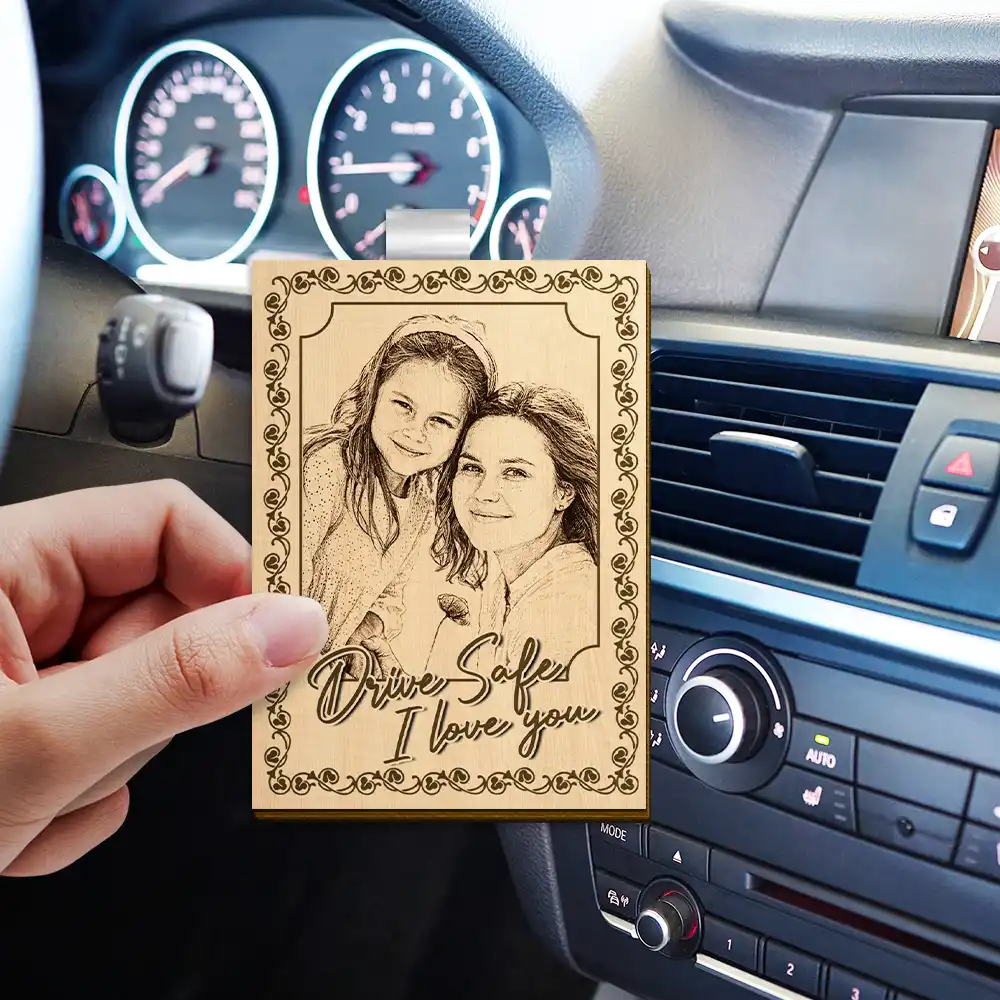 Custom Photo Pencil Sketch Drive Safe I Love You - Personalized Custom Shaped Car Visor Clip - Image 4