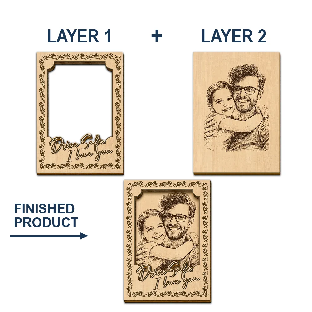 Custom Photo Pencil Sketch Drive Safe I Love You - Personalized Custom Shaped Car Visor Clip - Image 6