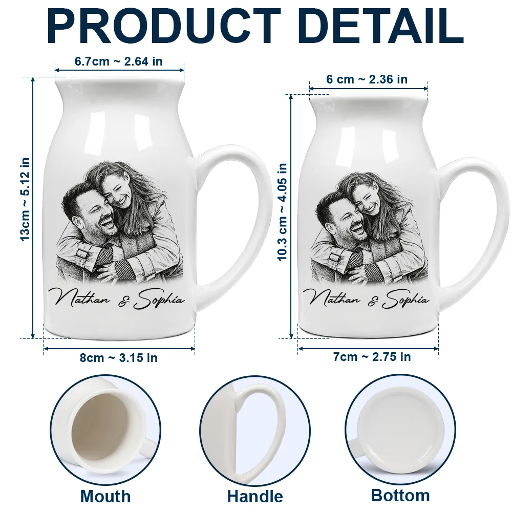 Custom Photo Pencil Sketch Family Besties Dog Cat Portrait - Personalized Ceramic Flower Vase - Image 5