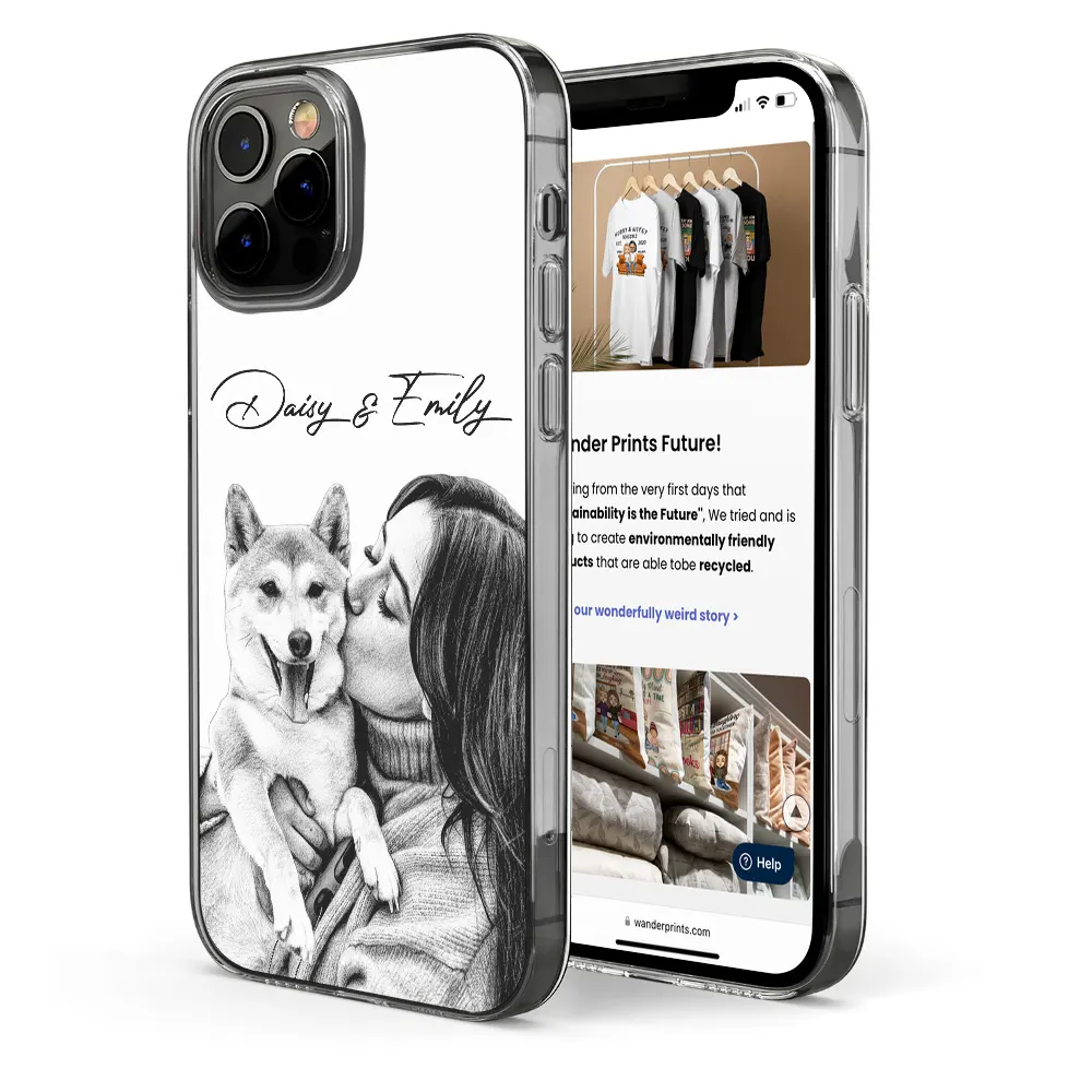 Custom Photo Pencil Sketch Family Besties Dog Cat Portrait - Personalized Clear Phone Case - Image 5