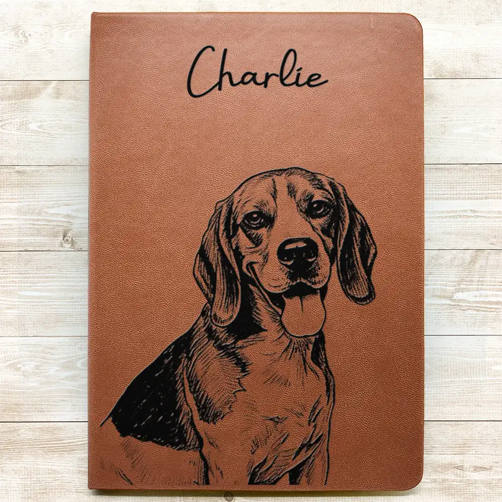 Custom Photo Pencil Sketch Family Besties Dog Cat Portrait - Personalized Leather Journal - Image 4