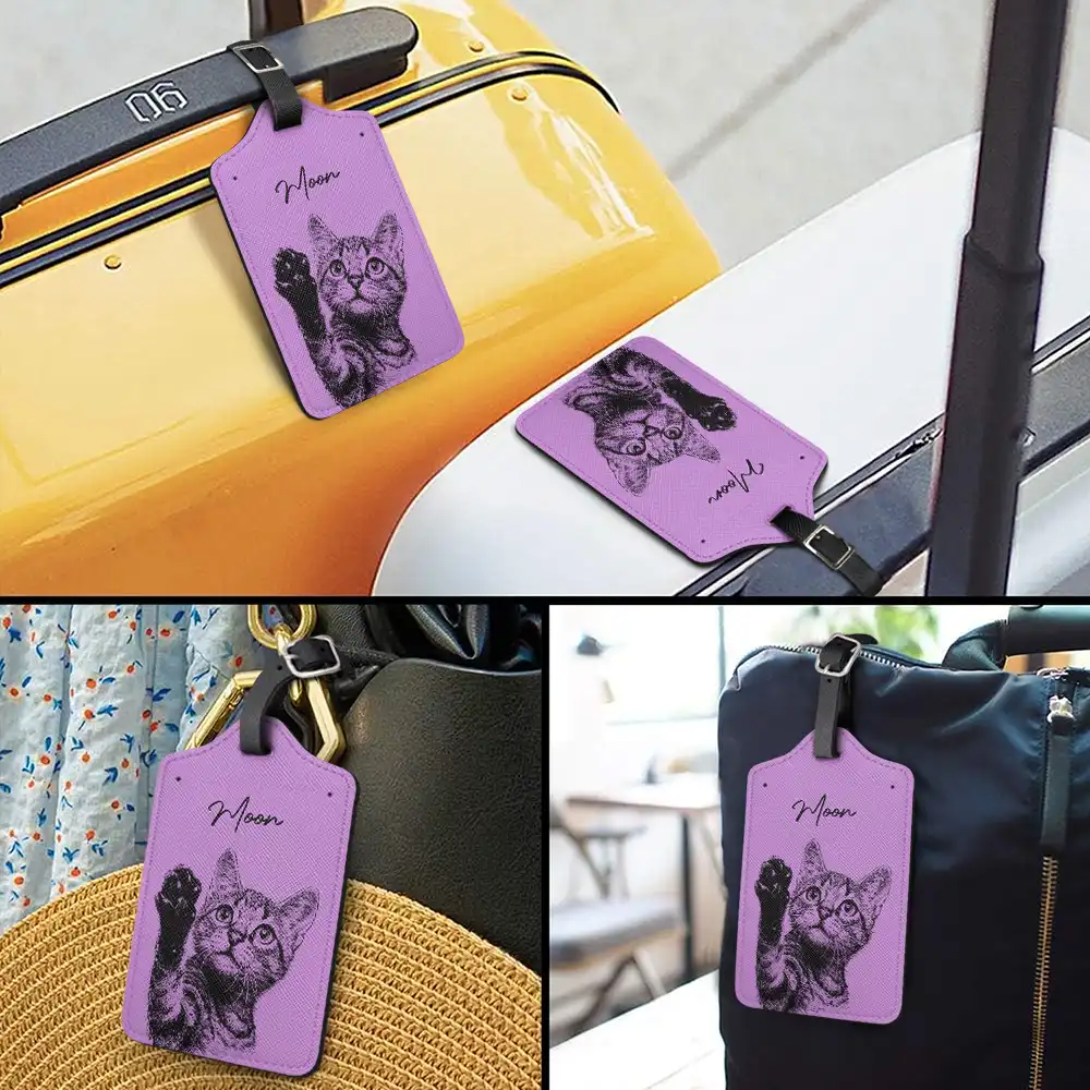 Custom Photo Pencil Sketch Family Besties Dog Cat Portrait - Personalized Luggage Tag - Image 4