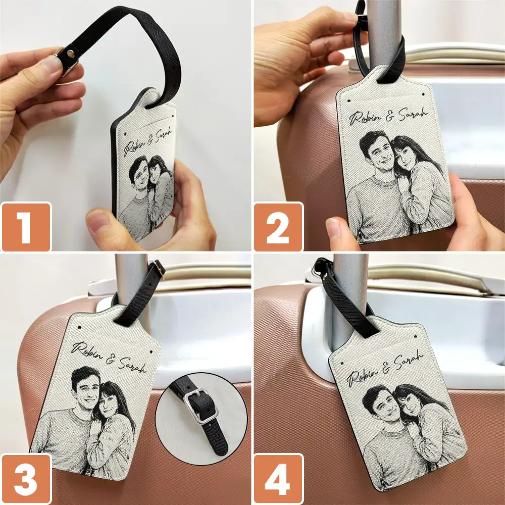 Custom Photo Pencil Sketch Family Besties Dog Cat Portrait - Personalized Luggage Tag - Image 7