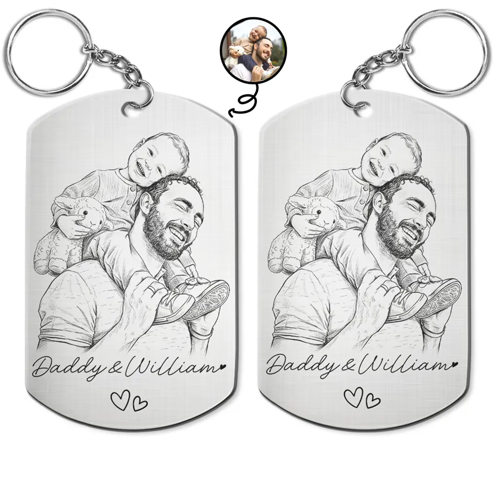 Custom Photo Pencil Sketch Family Dog Cat Portrait - Personalized Aluminum Keychain