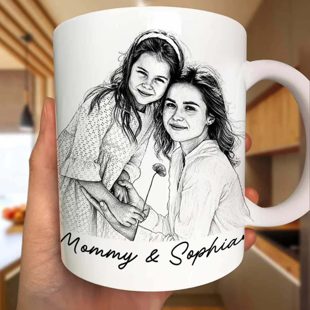 Custom Photo Pencil Sketch Family Dog Cat Portrait - Personalized Mug - Image 4