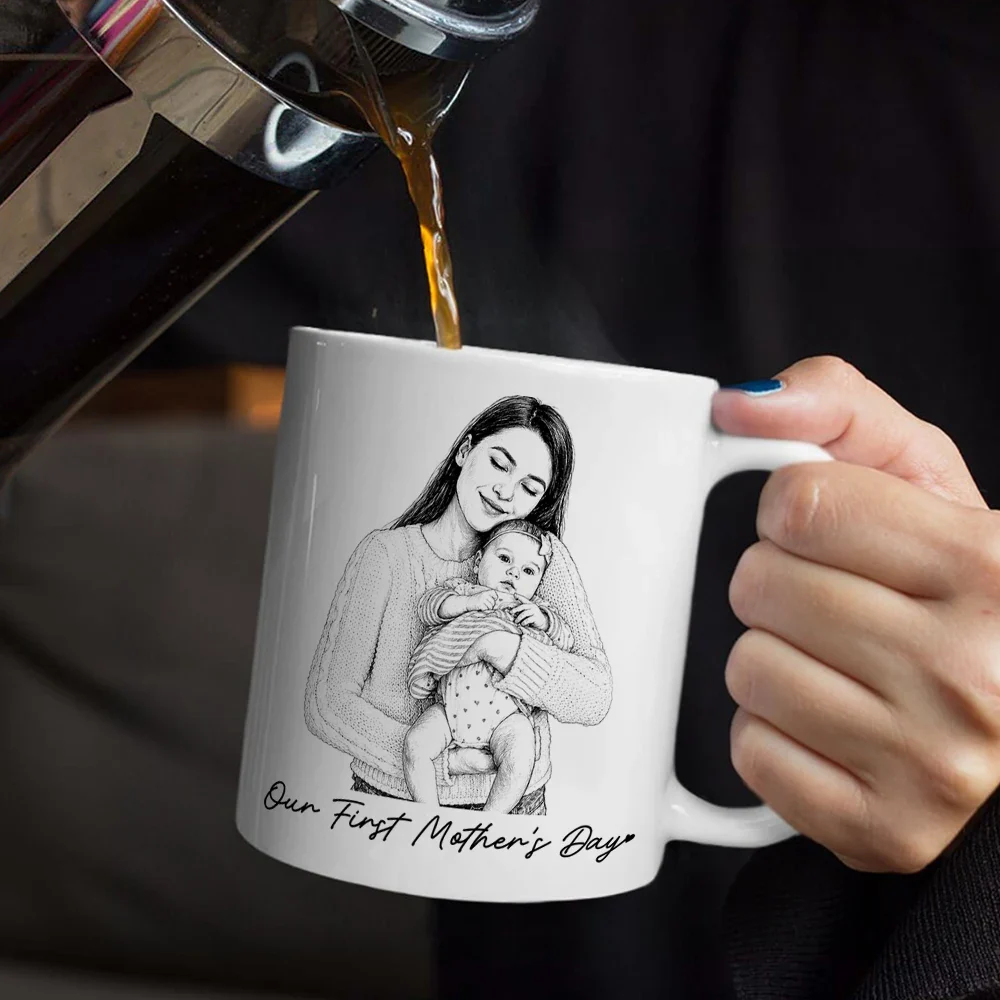 Custom Photo Pencil Sketch Family Dog Cat Portrait - Personalized Mug - Image 6