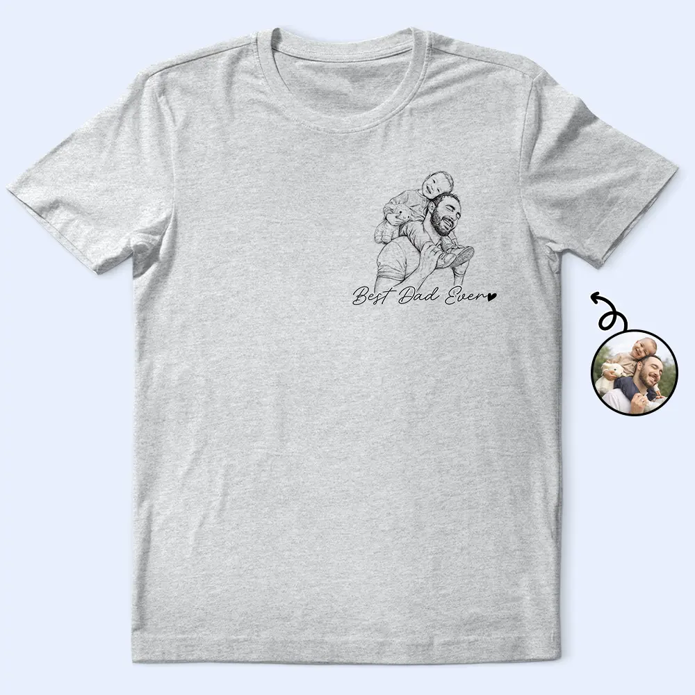 Custom Photo Pencil Sketch Best Dad Grandpa Ever Family Portrait - Personalized T Shirt - Image 2