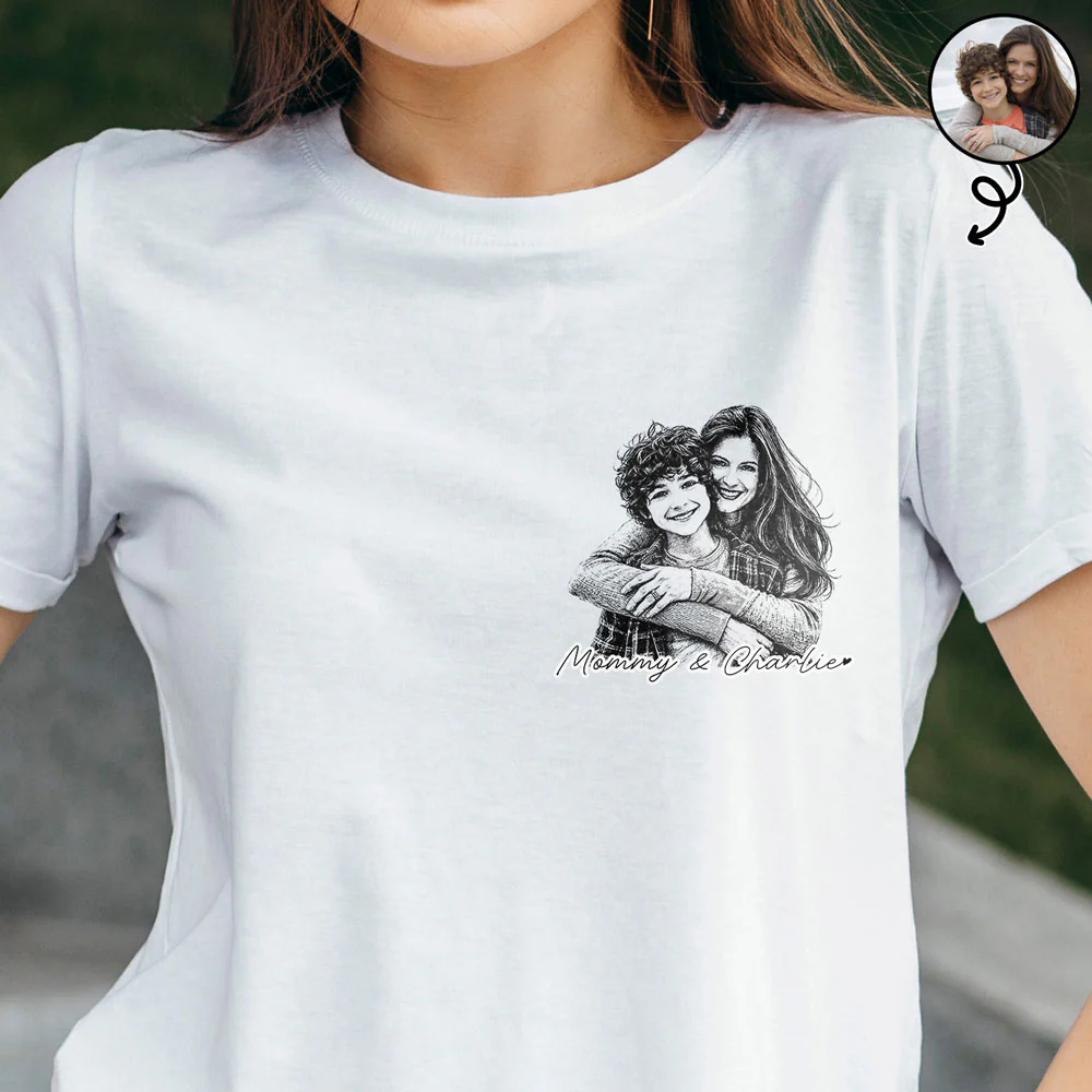 Custom Photo Pencil Sketch Best Dad Grandpa Ever Family Portrait - Personalized T Shirt - Image 3