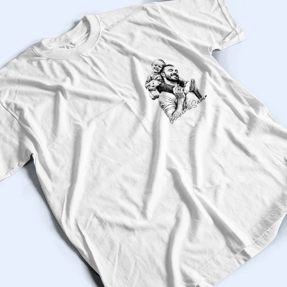 Custom Photo Pencil Sketch Best Dad Grandpa Ever Family Portrait - Personalized T Shirt - Image 6